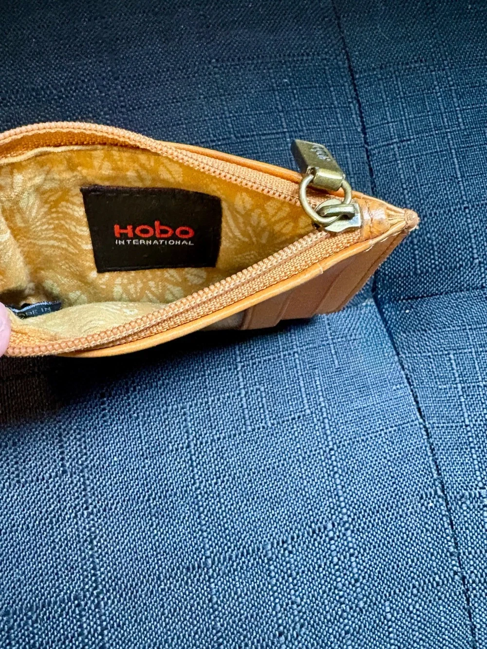 HOBO Tan Leather Zip Card Holder with Front Slip Pocket